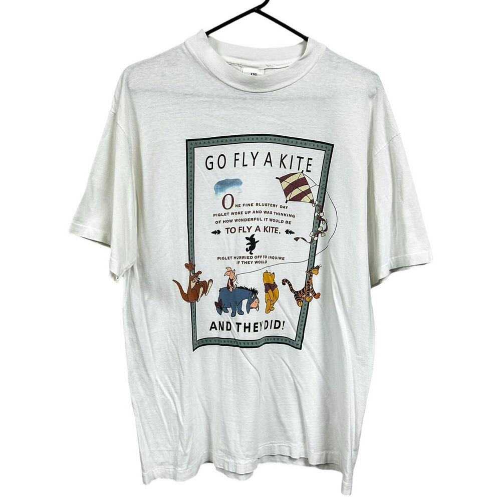 Vintage The Disney Store Winnie The Pooh Go Fly A Kite Short Sleeve Tee Large